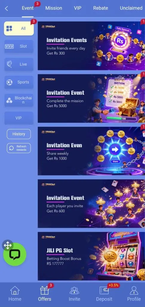 Y444.bet Game daily bonuses screenshot