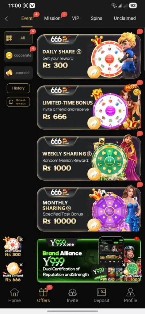 666P Game Daily bonus, wheels, and mission image screenshot.