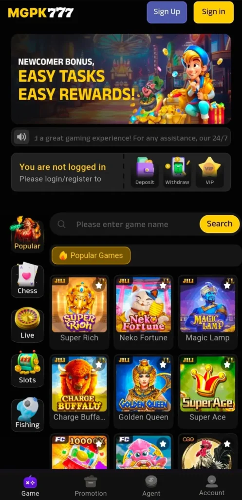 MGPK777 Game interface screenshot