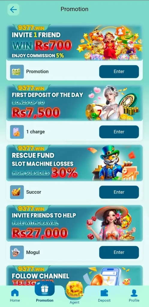 9377WIN GAME daily bonuses screenshot image.
