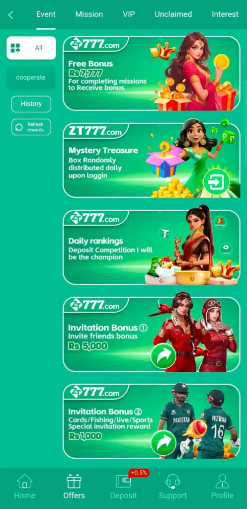 ZT777 Game invite friends and daily rewards screenshot image