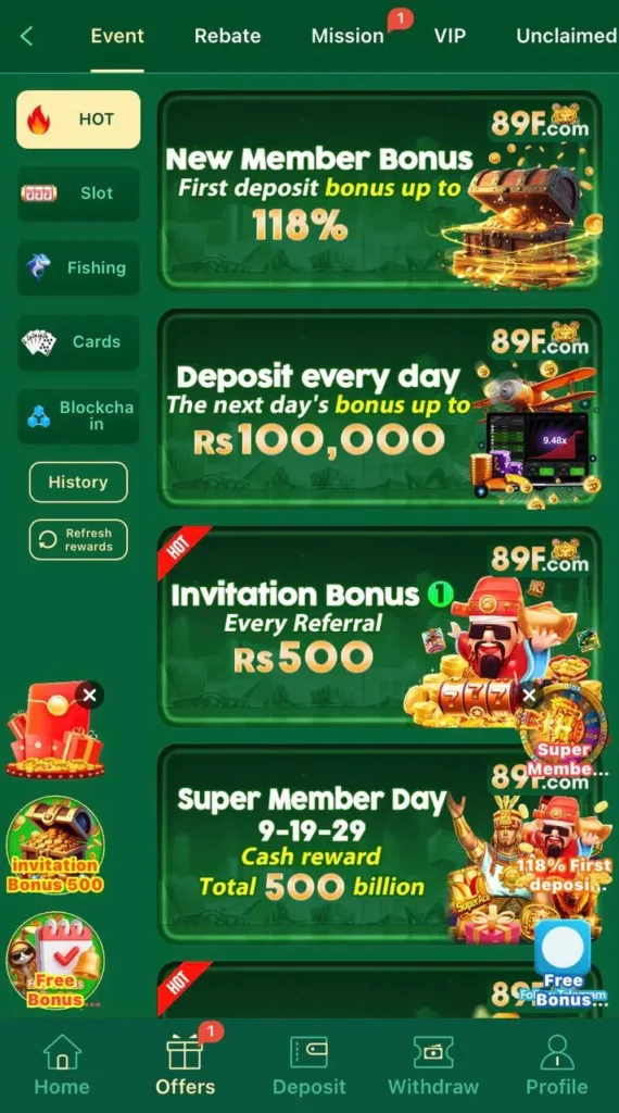 89f Game Daily bonus Screenshot Image.