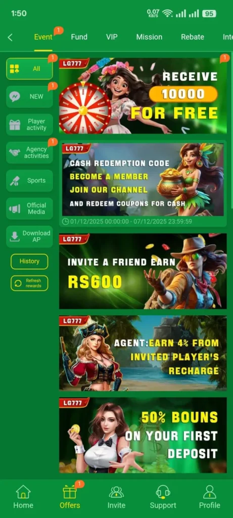 LG777 Game daily login bonuses and a reward wheel for Pakistani users.