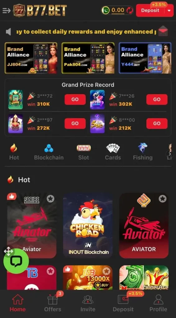 B77.BET Game interface screenshot