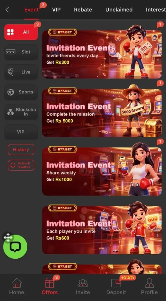 B77BET Game promotions image.