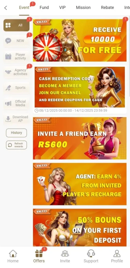 VK777 Game invites friends and earns real money rewards