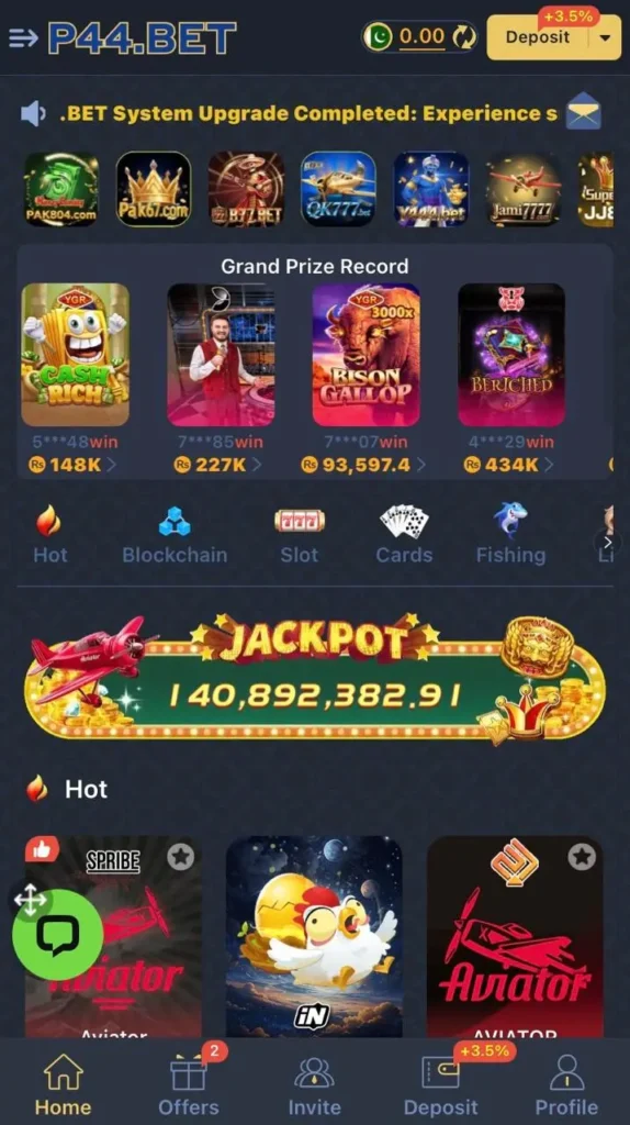 P44BET Game interface screenshot